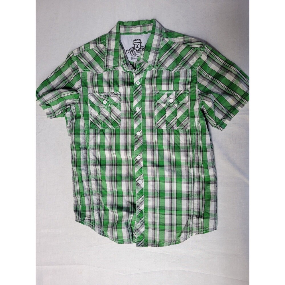 Xios New York Short Sleeve Shirt  Men's M Black & White 100% Cotton Stretch